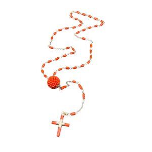 Red Coral Rosary Necklace Sterling Silver Genuine Coral Branch Beads Handcrafted